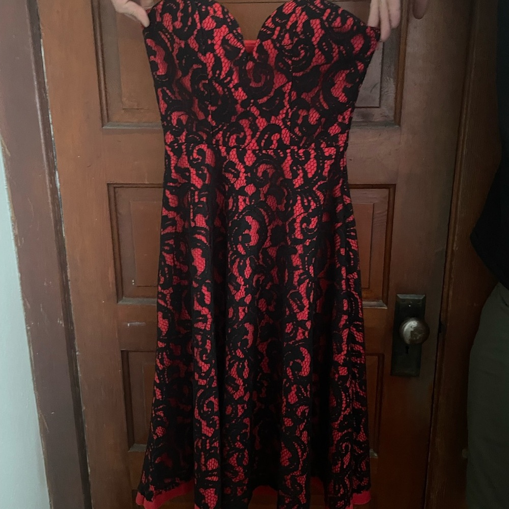 Windsor Black and Red Strapless Fit and Flare Dress